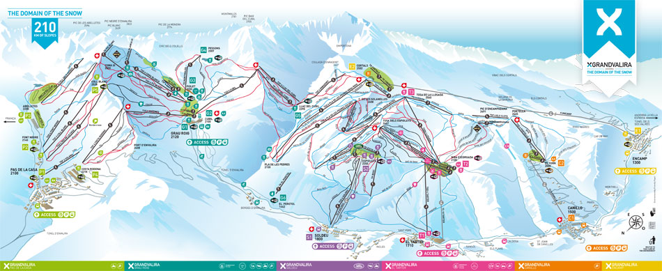 Piste map of Grandvalira Ski Resort, Andorra.